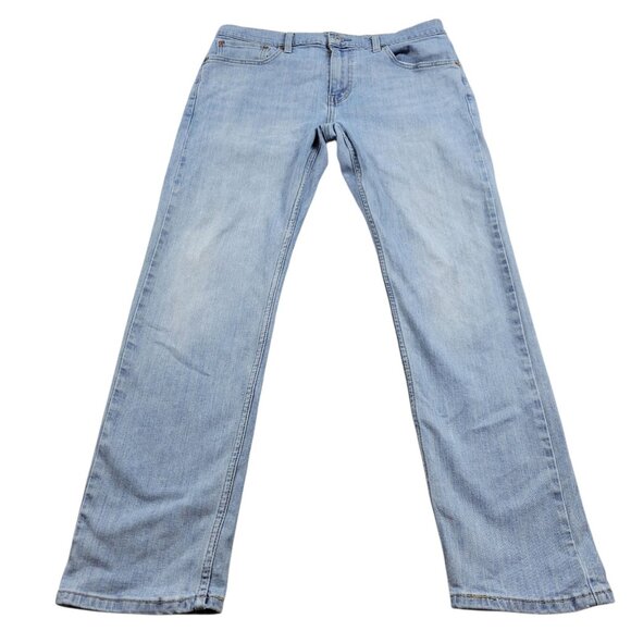 Levis 502 Jeans Mens 33x30 Tag 33x32 Blue Tapered Denim Flaw - Picture 1 of 8